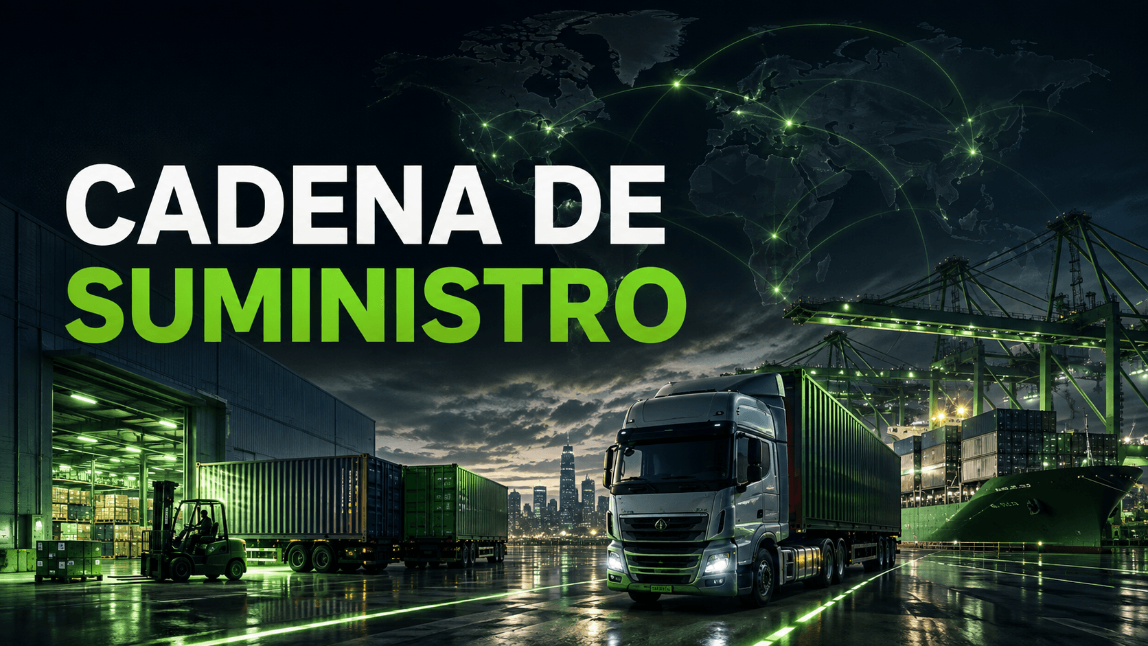Cadena de suministro ARMAR: camiones, depósito y red logística global